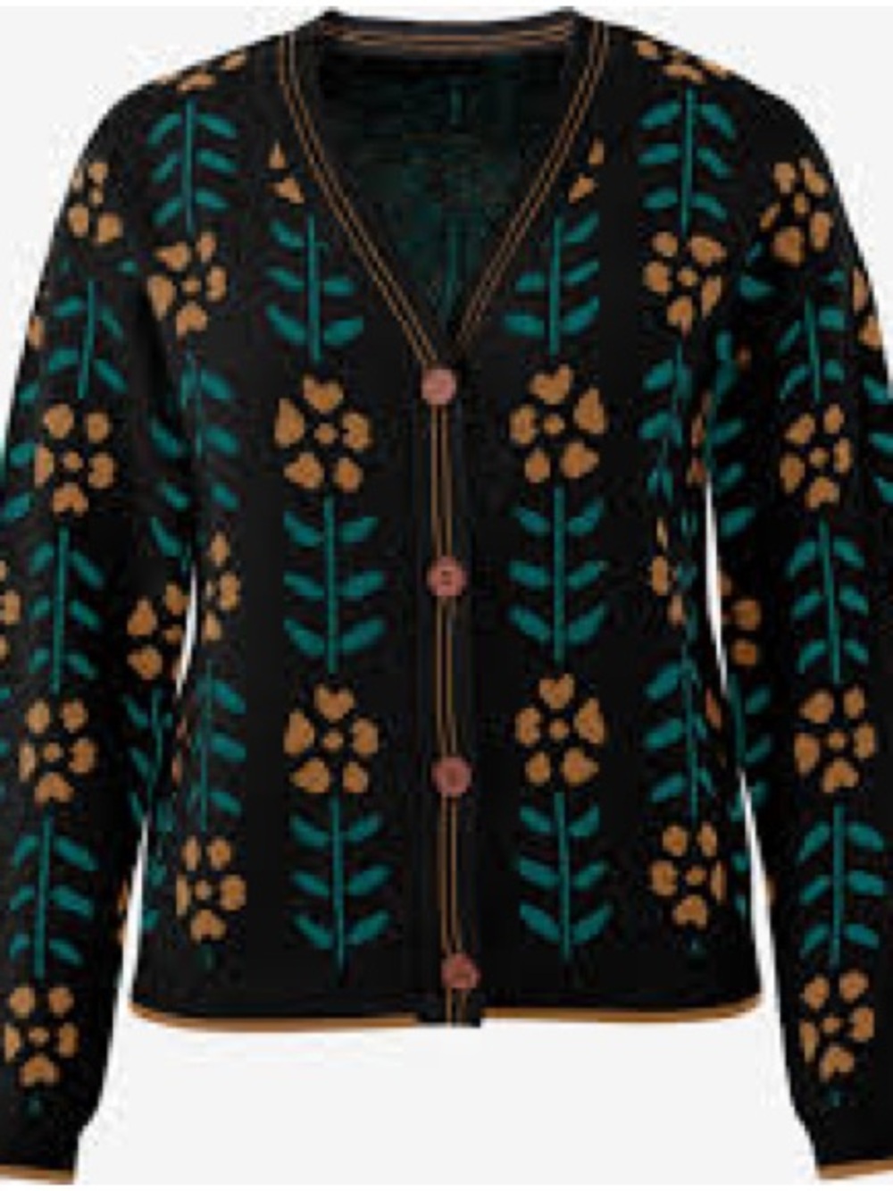 Black Floral Button-Front Chunky Knit Cardigan Sweater - Picture 3 of 3